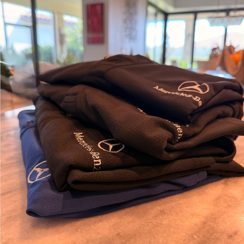 4 men’s Mercedes-Benz Black and Blue Polo Shirts Sz. 3XL